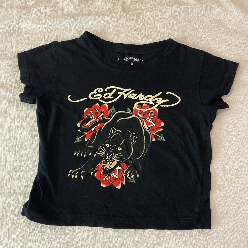 Ed Hardy cropped black baby tee